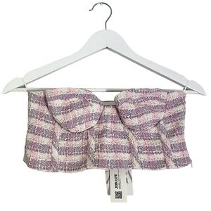 NWT Zara Women’s Tweed Bustier Corset Crop Top Pink Purple White Size Small‎